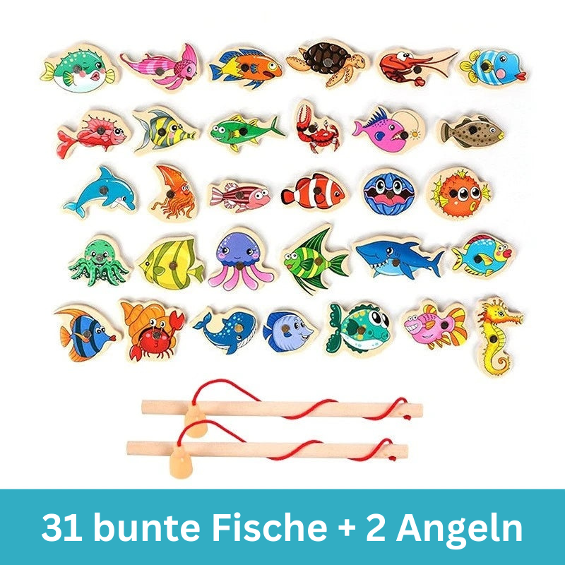 Montessori Holz-Angelspiel für Kinder – Magnetisches Lernspielzeug mit Fischen & Angelruten