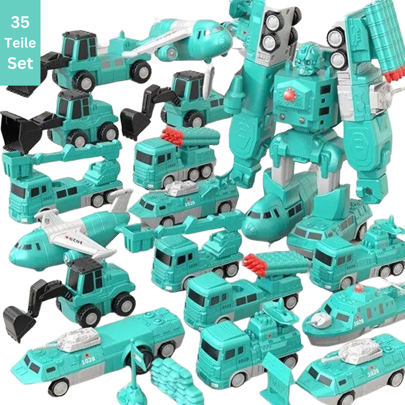 Montessori 35 Teile Fahrzeuge Set – Kinder Lernspielzeug für Kreativität, Motorik & Rollenspiel