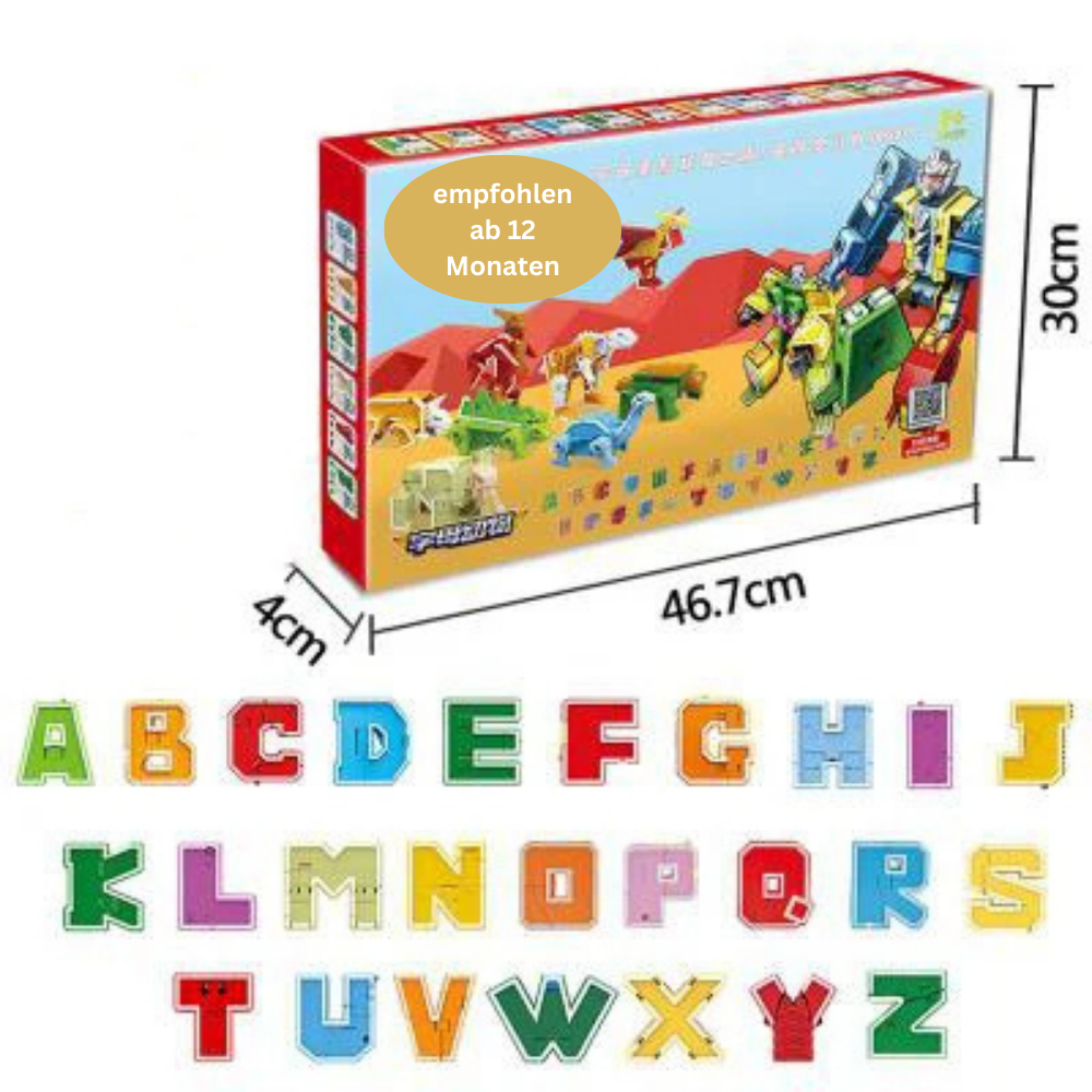 26 Buchstaben Transformer Puzzle – Montessori Lernspielzeug für Kinder zum Buchstabenlernen & Bauen