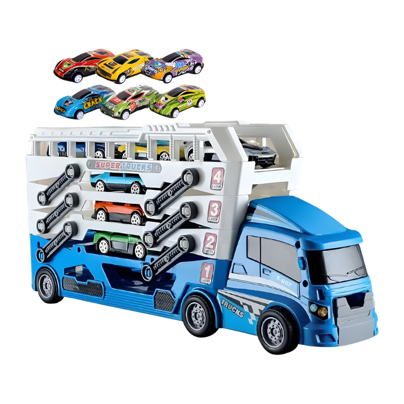 Kinder-Transporttruck mit Spielautos – Klappbarer Renntruck für fantasievolles Spielen