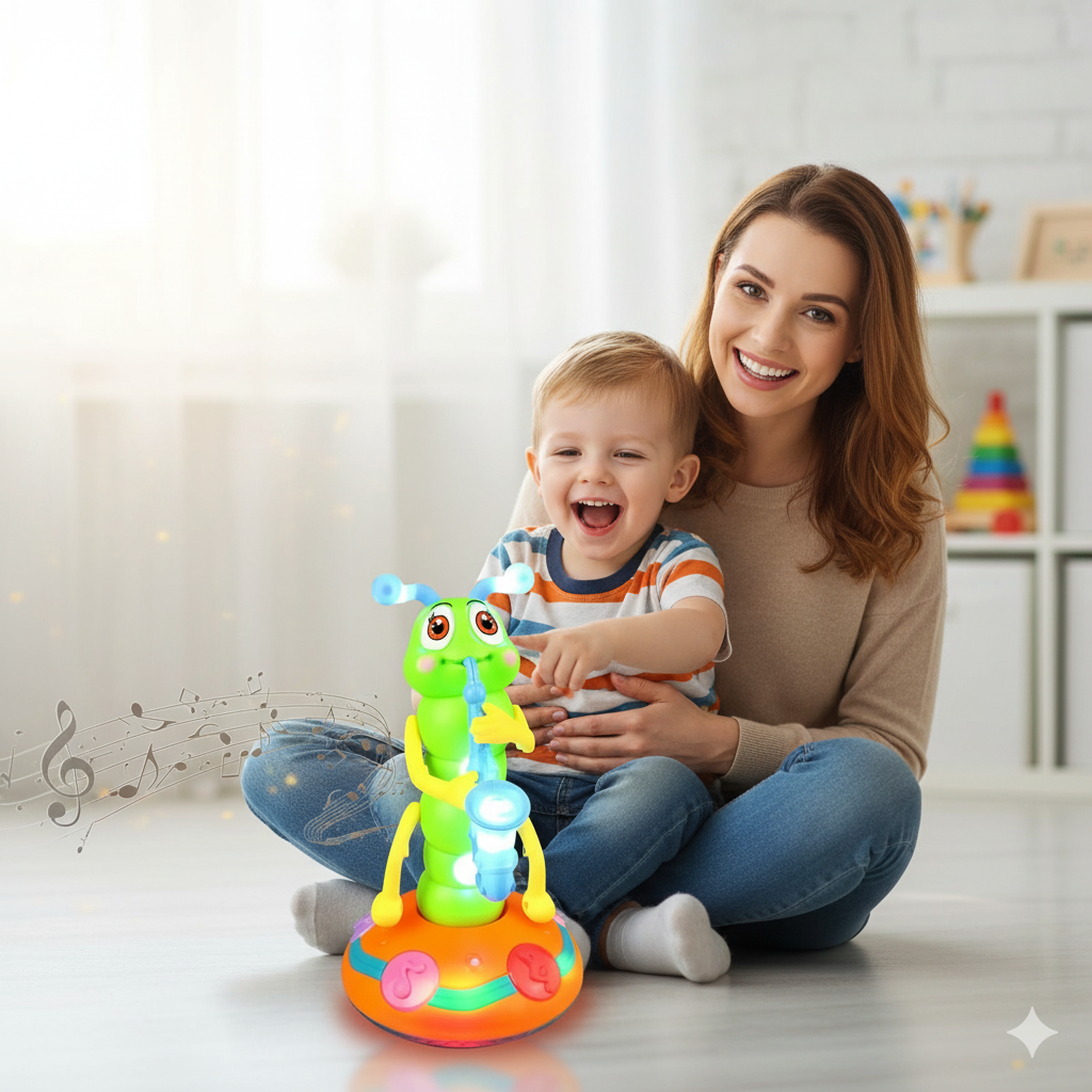 Tanzende Raupe Musikspielzeug | Interaktives Krabbelspielzeug mit LED Licht | Fördert Motorik & Rhythmus