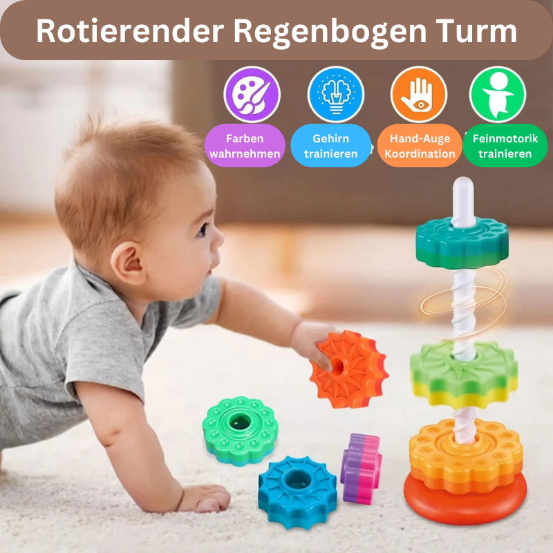 Bunter Montessori Regenbogenturm – Spielerisch Sinne, Feinmotorik & Fantasie fördern