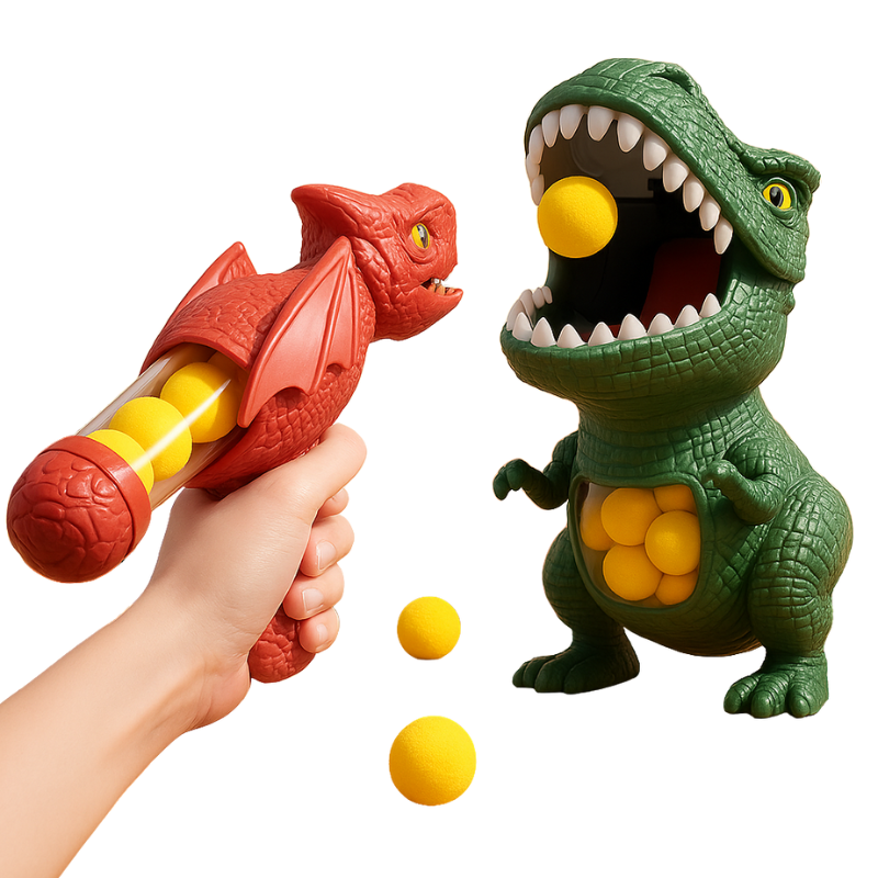 Dinosaurier Schießspiel für Kinder – Aktives Spielzeug mit Soft-Schaumbällen & Dino-Zielscheibe
