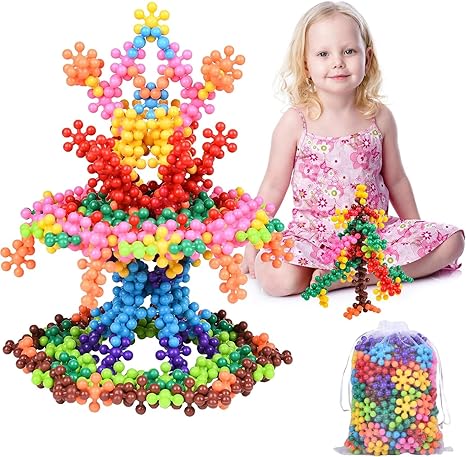 Montessori Lernspielzeug Schneeflocken – Bunte Bausteine zum Stecken & Bauen
