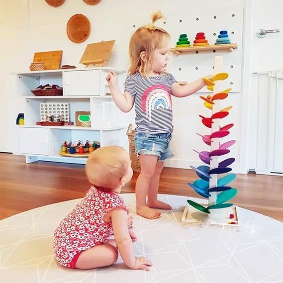 Regenbogen Murmelbahn Holz – Montessori Spielturm für Kinder
