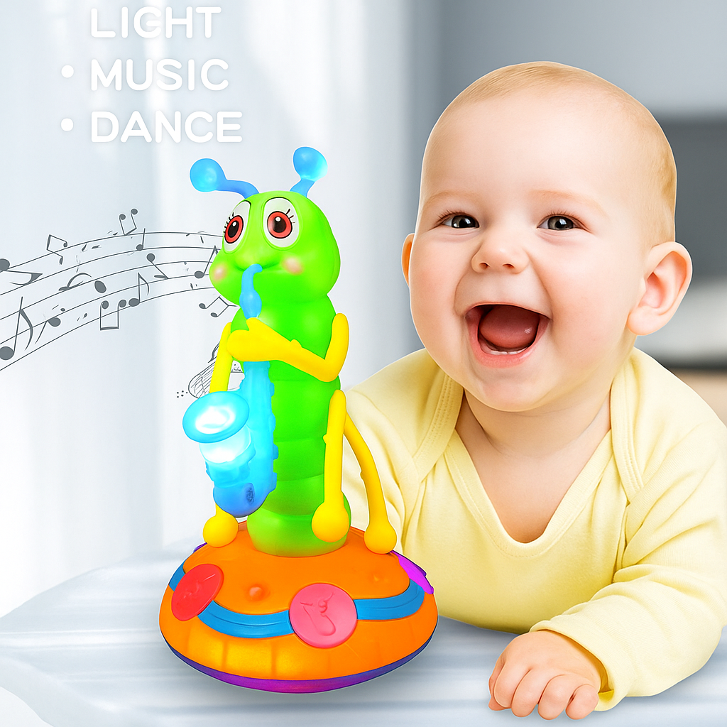 Tanzende Raupe Musikspielzeug | Interaktives Krabbelspielzeug mit LED Licht | Fördert Motorik & Rhythmus