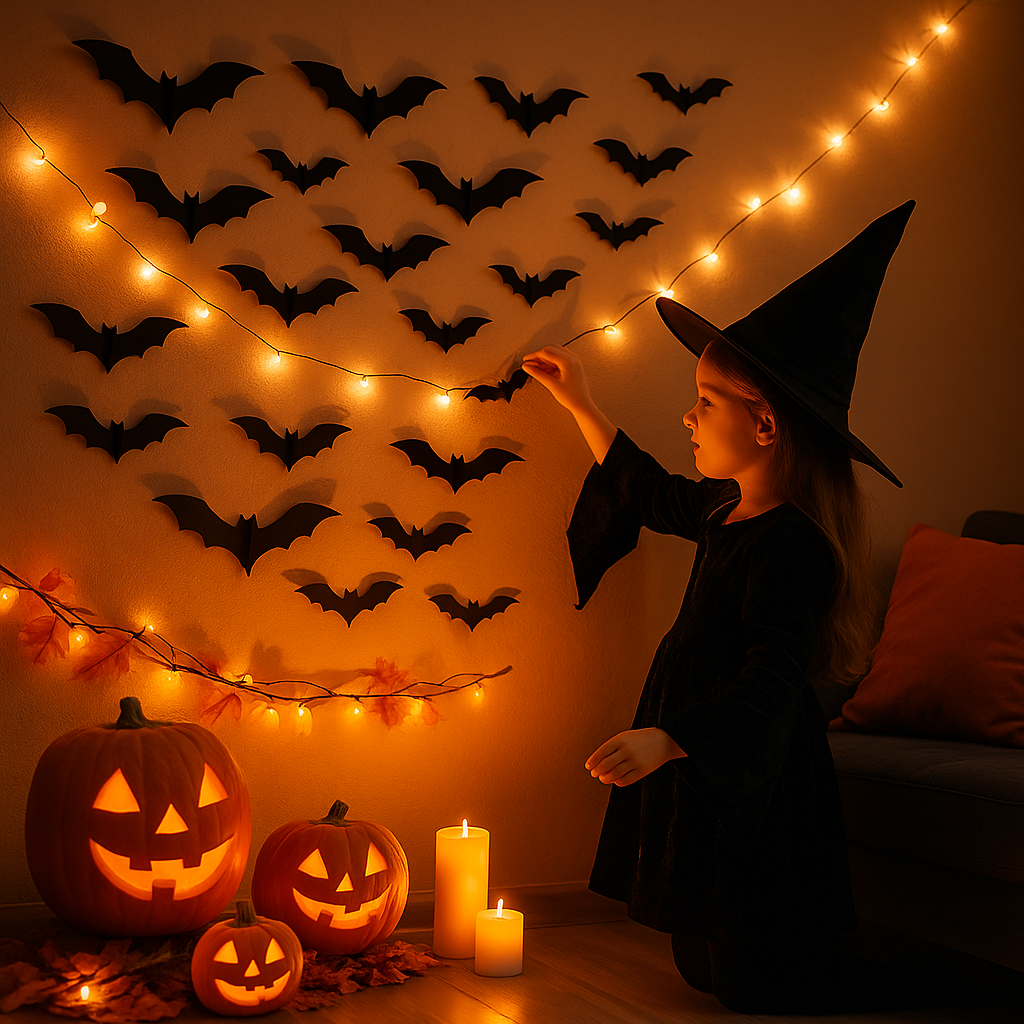 Leuchtende 3D LED-Fledermäuse – Gruselige Halloween-Deko für Wände, Fenster & Decken