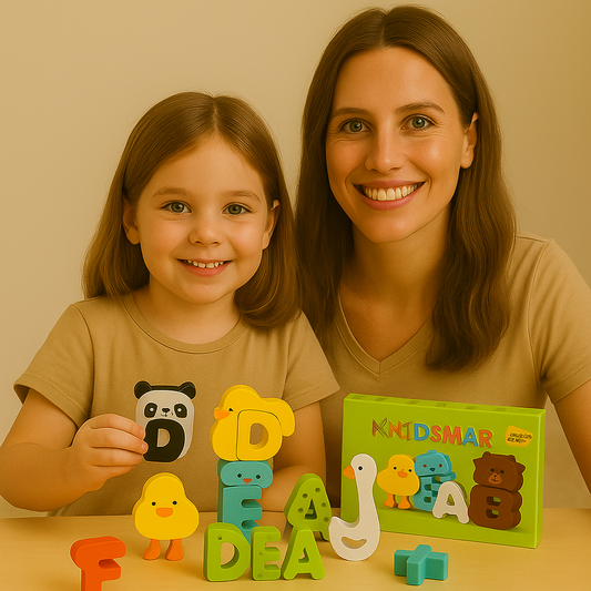 Holz Alphabet Puzzle – Pädagogisches Lernspiel für Kinder: Buchstabenerkennung, Wortschatz & Motorik fördern