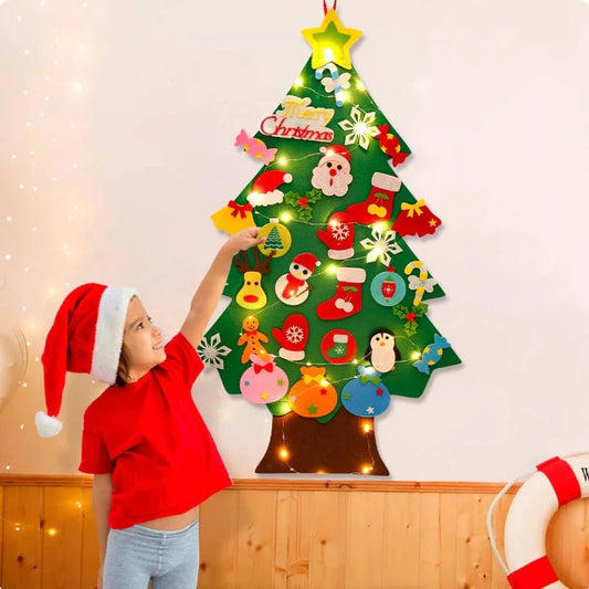 Montessori Filz Weihnachtsbaum für Kinder mit LED Lichterkette – Kreatives Deko- & Lernspielzeug