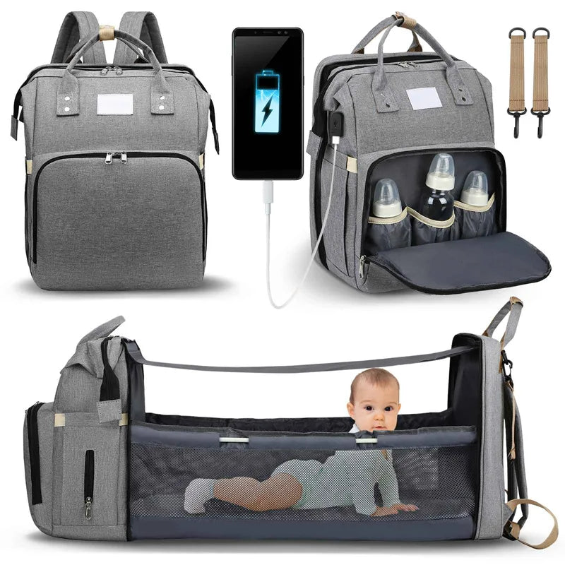 Wickelrucksack Eltern & Babys | Stylischer Rucksack mit USB-Port | Tragekomfort & Smarte Fächer-Organisation