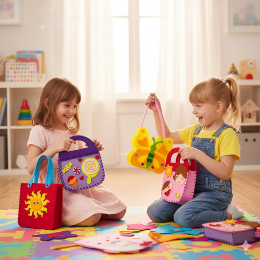 Filz Taschen Bastelset Kinder | DIY Set nähen für Anfänger | Fördert Feinmotorik & Hand-Augen-Koordination