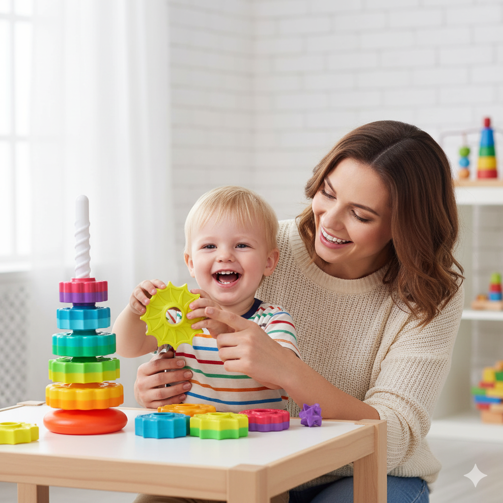 Bunter Montessori Regenbogenturm – Spielerisch Sinne, Feinmotorik & Fantasie fördern