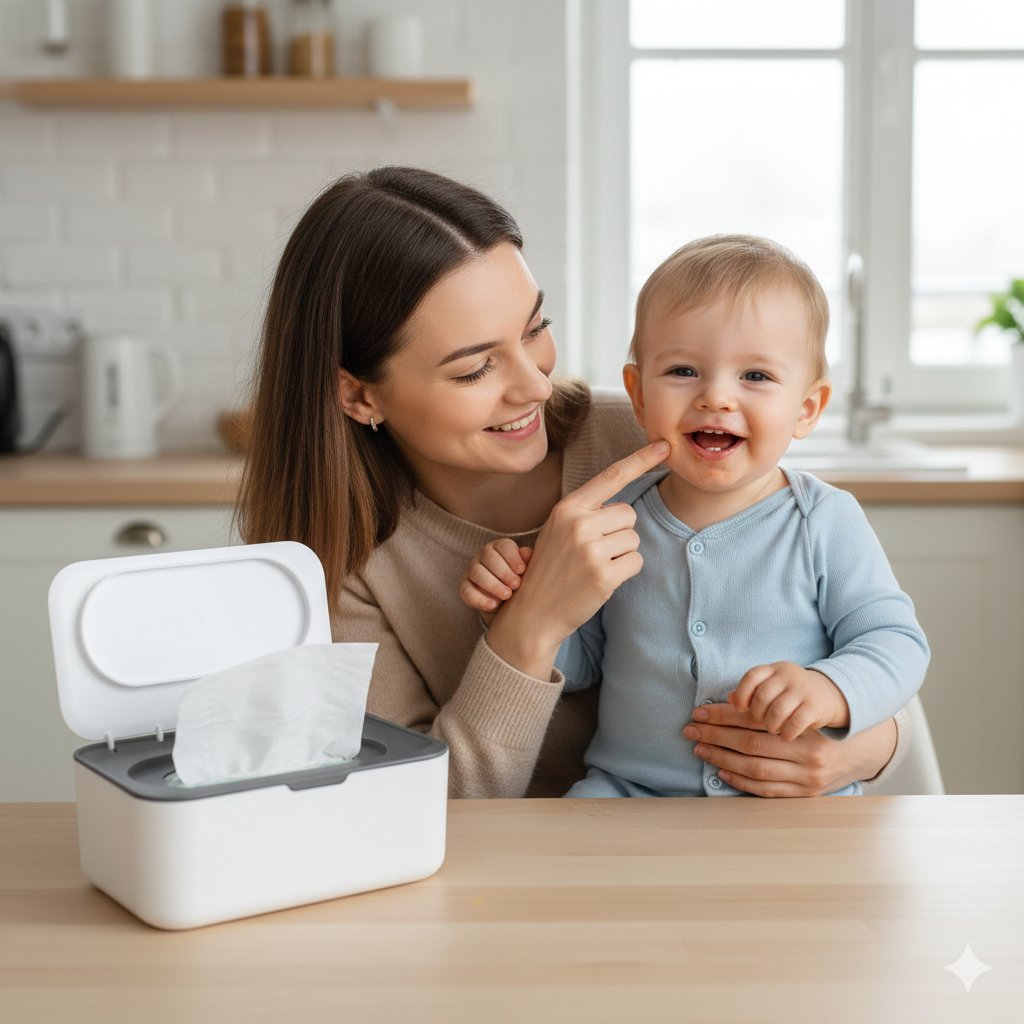 Frischtücher Spender | Praktische Einhandbedienung für Eltern