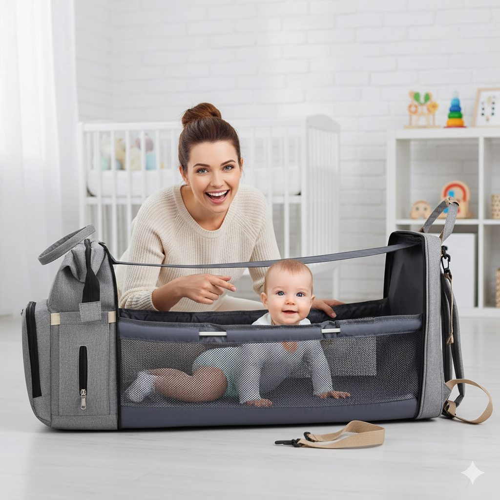 Wickelrucksack Eltern & Babys | Stylischer Rucksack mit USB-Port | Tragekomfort & Smarte Fächer-Organisation