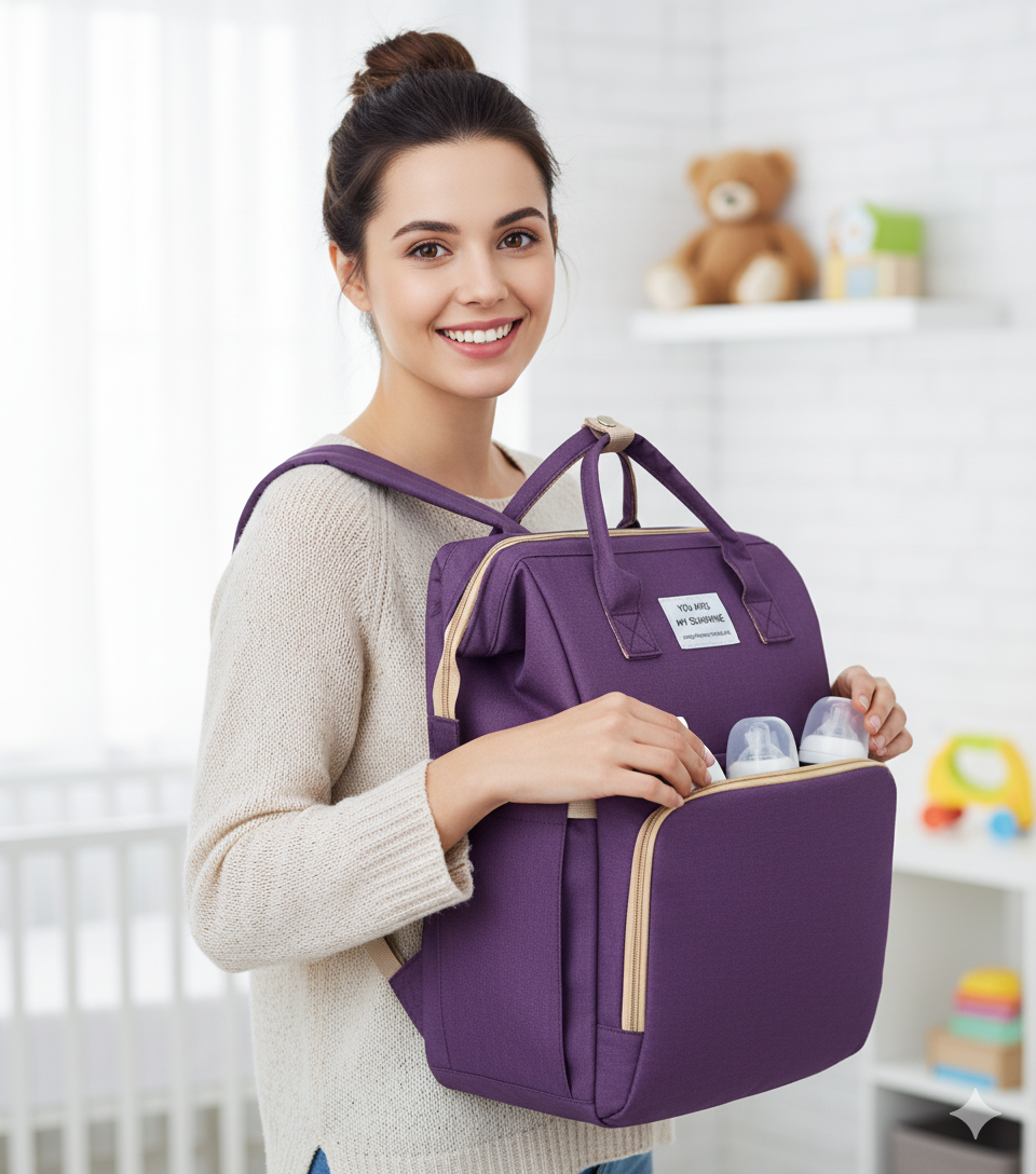 Wickelrucksack Eltern & Babys | Stylischer Rucksack mit USB-Port | Tragekomfort & Smarte Fächer-Organisation