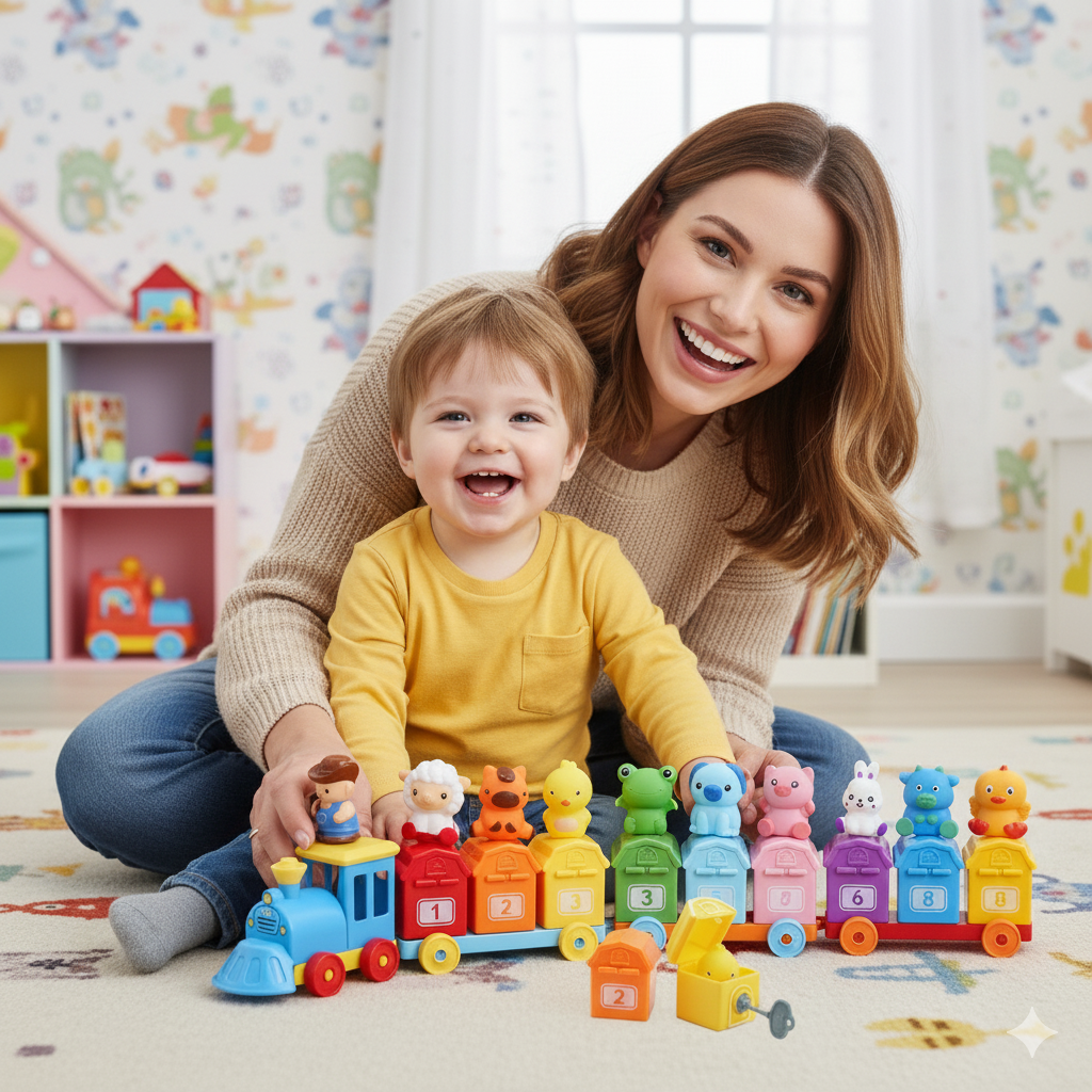 Montessori Bauernhof Lernzug | Sortierspiel & Motorik für Kleinkinder | Fördert Zahlen, Farben & Rollenspiel