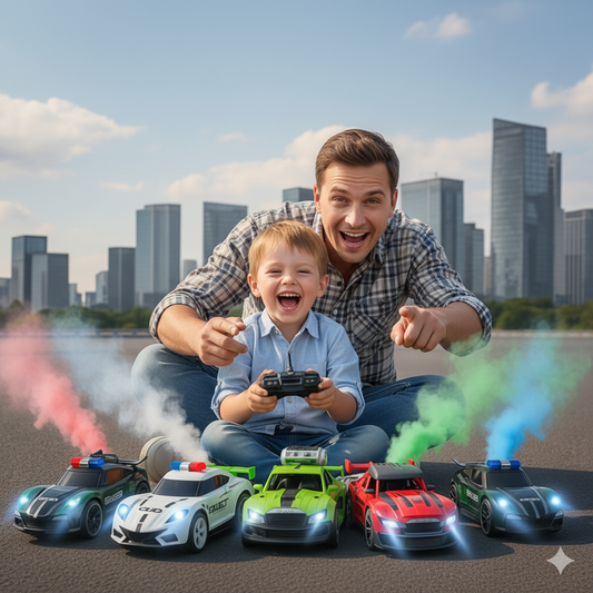 FLITZEN RC Stunt Racer Polizei | Ferngesteuertes Auto mit Nebelspray "Nitro" Effekt | 360° Drehung & LED Licht