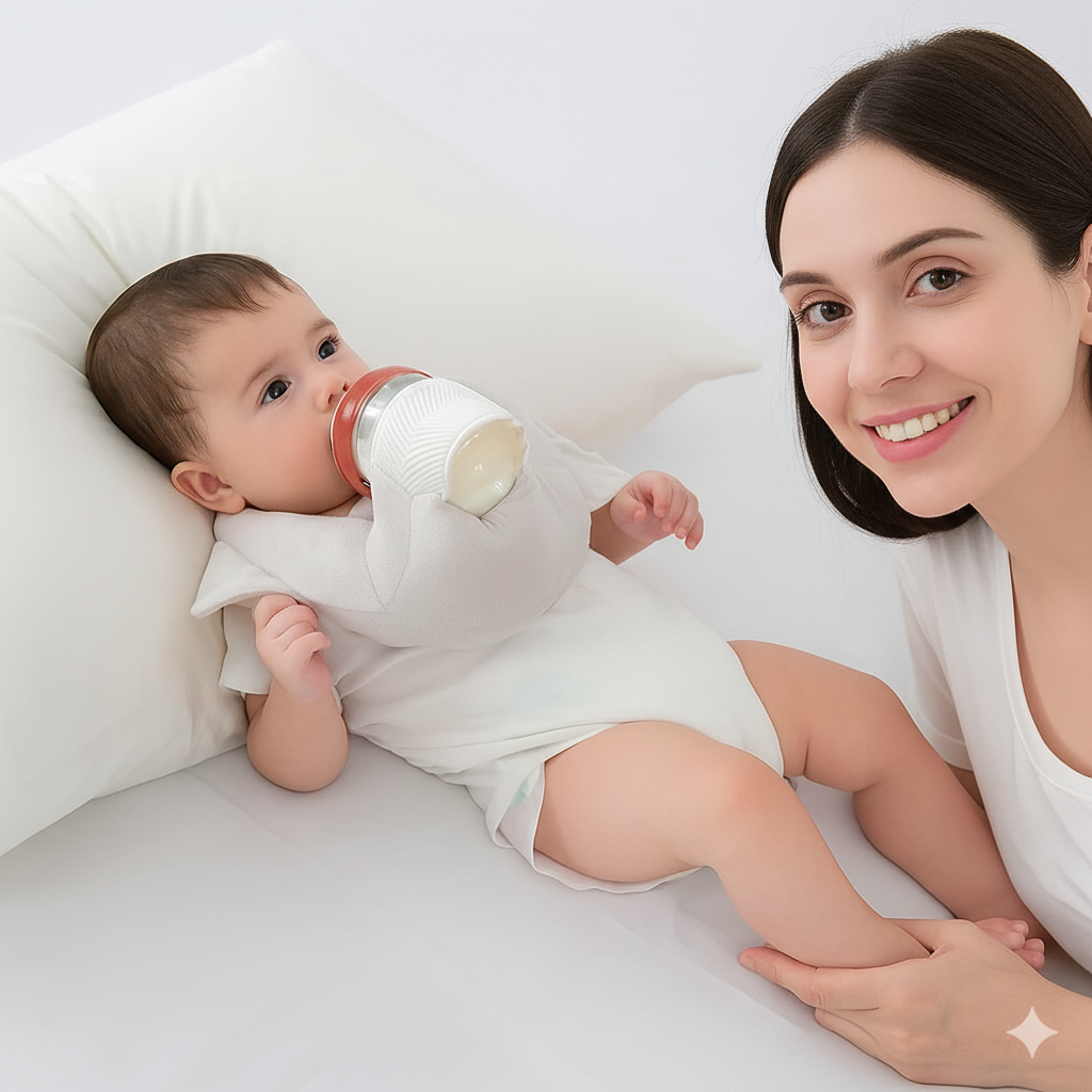 Freihändiges Stillkissen mit Flaschenhalterung | Weiches Fütterungskissen für Baby | Entspanntes Trinken