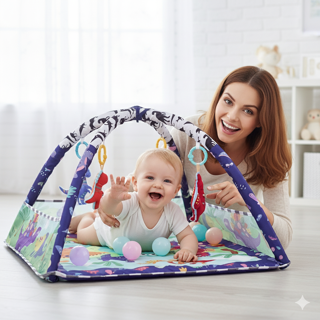 Montessori Spiel- & Fitnessdecke – Baby Spielzeug für Motorik, Greifen & sensorische Förderung