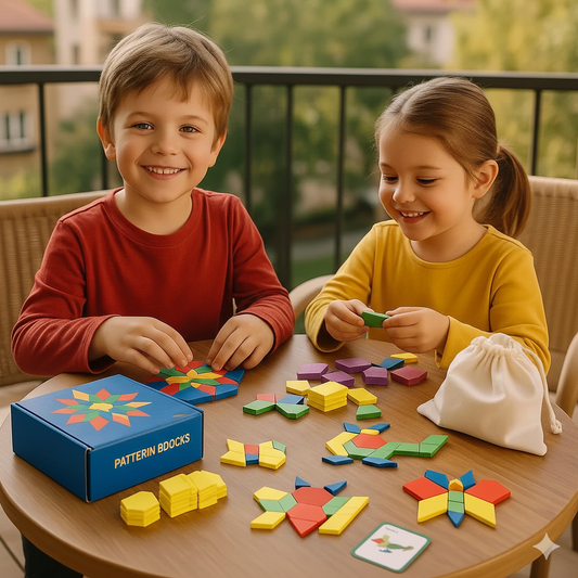 Geometrisches Montessori Holz Puzzle & Rätsel set für Kinder – 155 bunte Teile