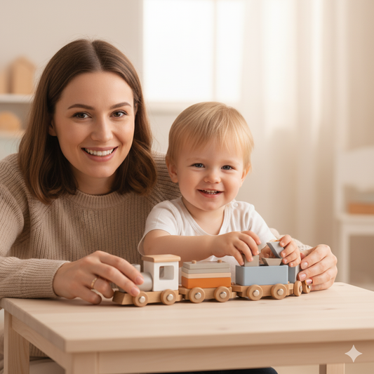 Montessori Geburtstagszug – Kinder Lernspielzeug für Zählen, Formen & Kreativität