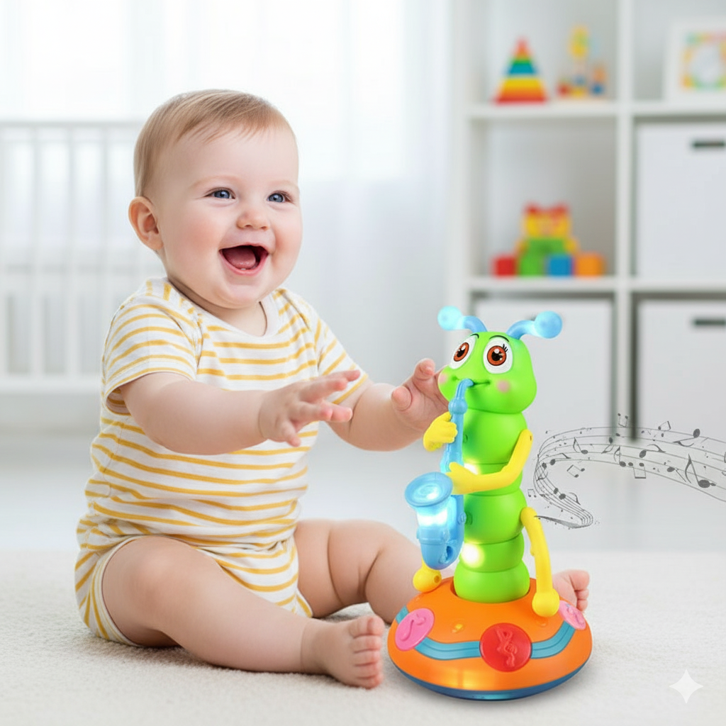 Tanzende Raupe Musikspielzeug | Interaktives Krabbelspielzeug mit LED Licht | Fördert Motorik & Rhythmus