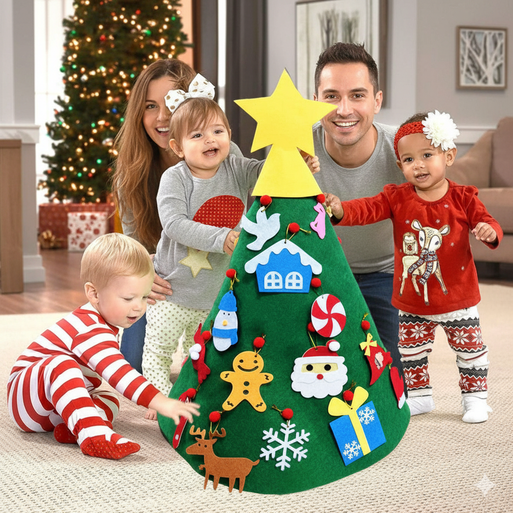 Interaktiver Filzbaum Kinder | Wiederverwendbare Weihnachtsdeko für die Wand | Sicher, Platzsparend & Pädagogisch