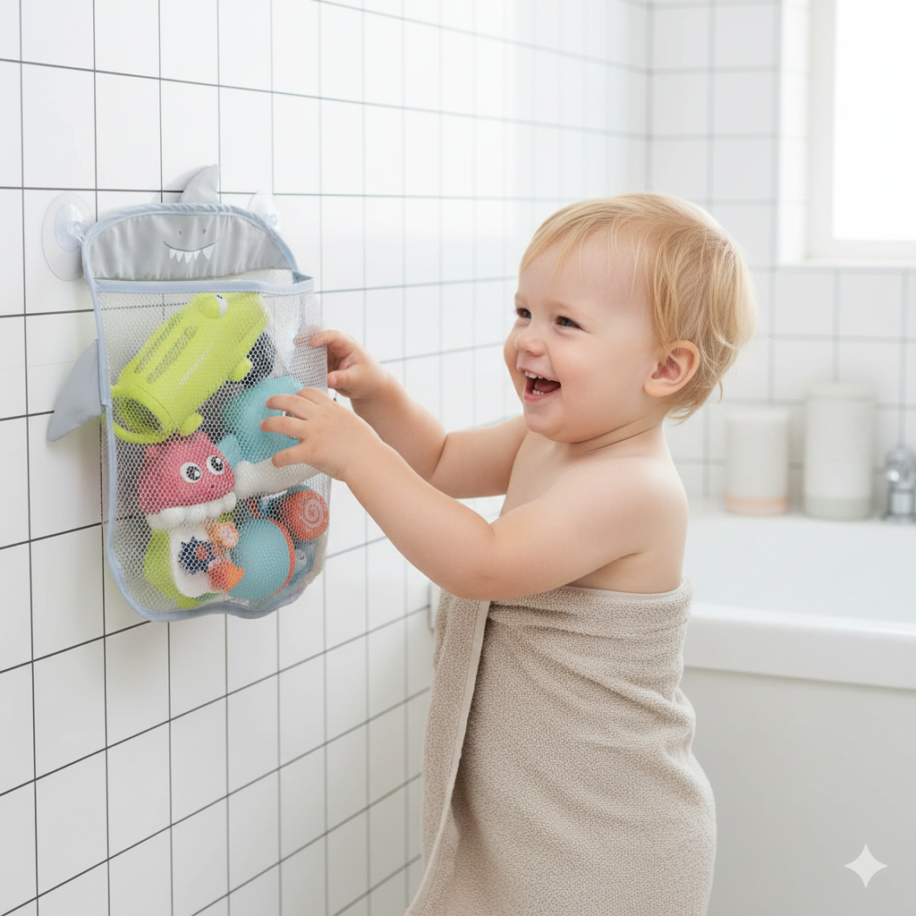 Wasser-Spielplatz | Platzsparende Ordnung für Badespielzeug