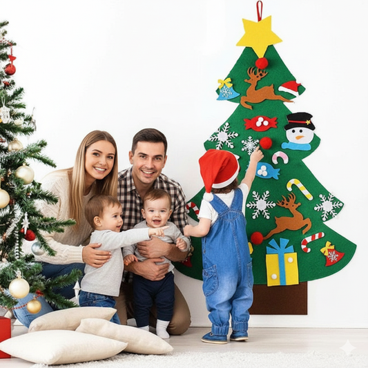 Interaktiver Filzbaum Kinder | Wiederverwendbare Weihnachtsdeko für die Wand | Sicher, Platzsparend & Pädagogisch