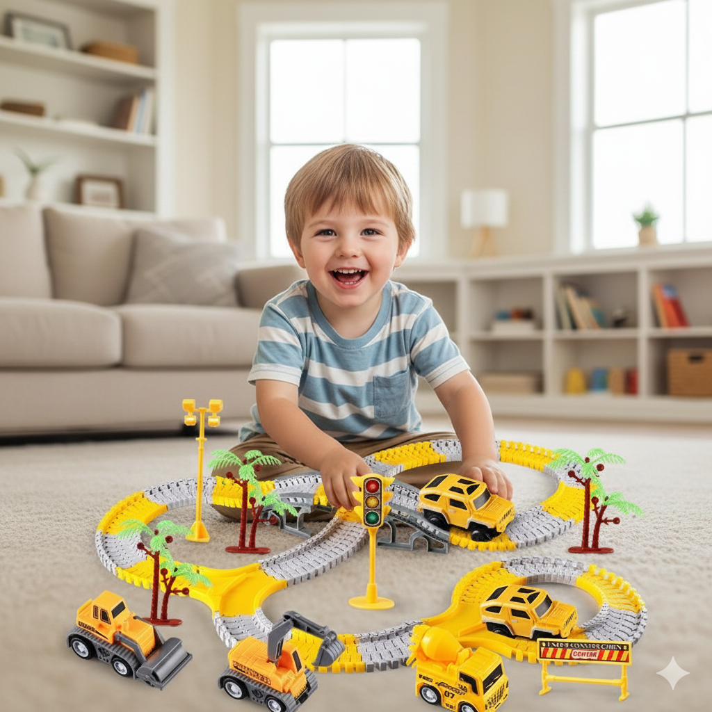 Bau-Racer | Flexible Schienen & Mini-Bagger Spielset