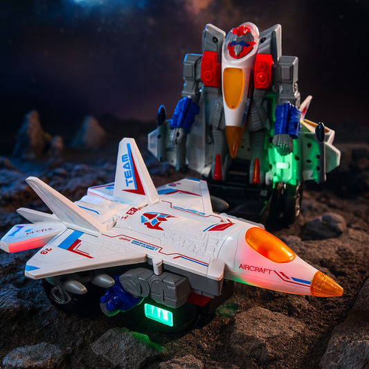 Leuchtendes Flugzeugspielzeug mit Sound & Bewegung – Kinder Spielzeug mit Bump & Go Funktion, Licht & Musik