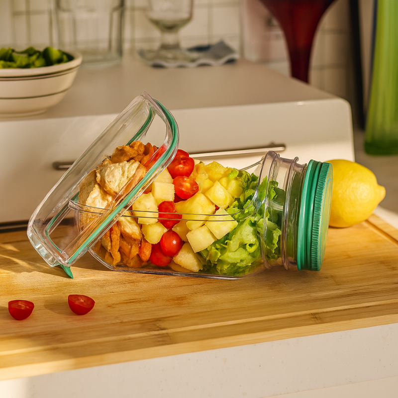 Auslaufsicheres Salatglas mit Mehrschichtsystem – frische Mahlzeiten für unterwegs