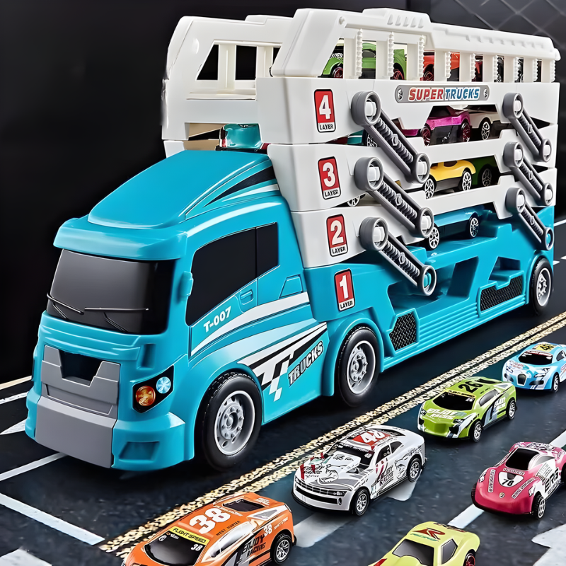 Kinder-Transporttruck mit Spielautos – Klappbarer Renntruck für fantasievolles Spielen