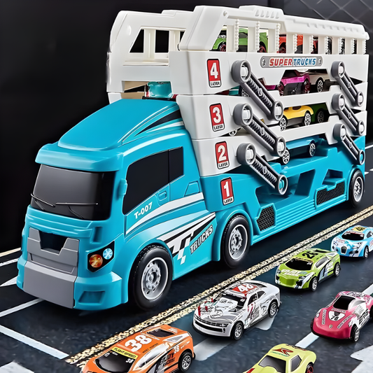 Kinder-Transporttruck mit Spielautos – Klappbarer Renntruck für fantasievolles Spielen