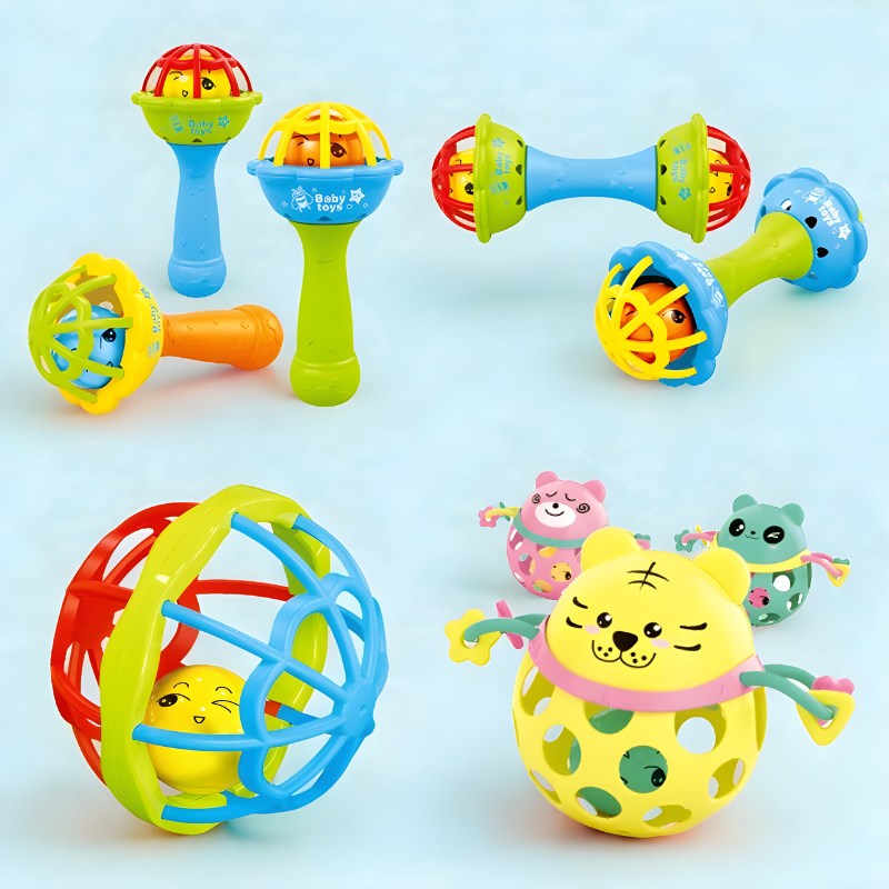 Musikalische Baby-Rasseln für frühes Lernen & Zahnungshilfe | Singsong 4er-Set