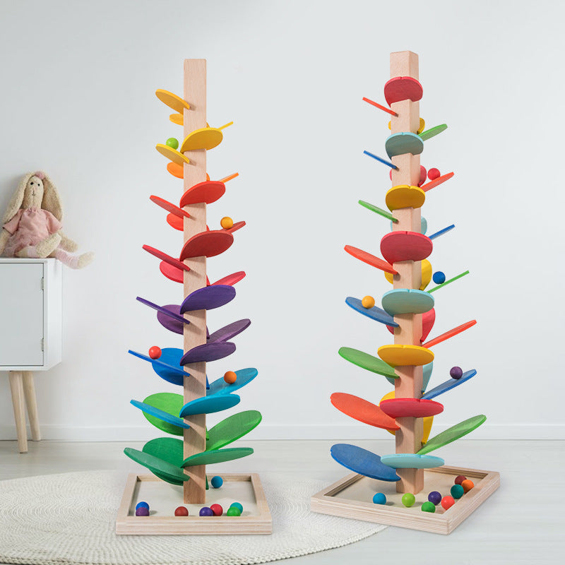 Regenbogen Murmelbahn Holz – Montessori Spielturm für Kinder