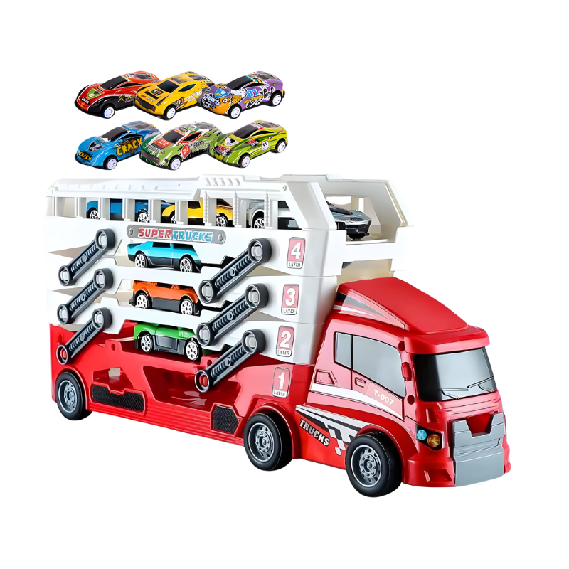 Kinder-Transporttruck mit Spielautos – Klappbarer Renntruck für fantasievolles Spielen
