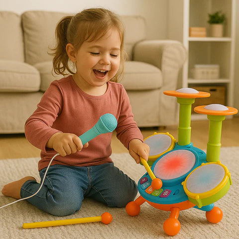 Musikalisches Schlagzeug-Set für Kinder – mit Mikrofon, Lichtern & Melodien