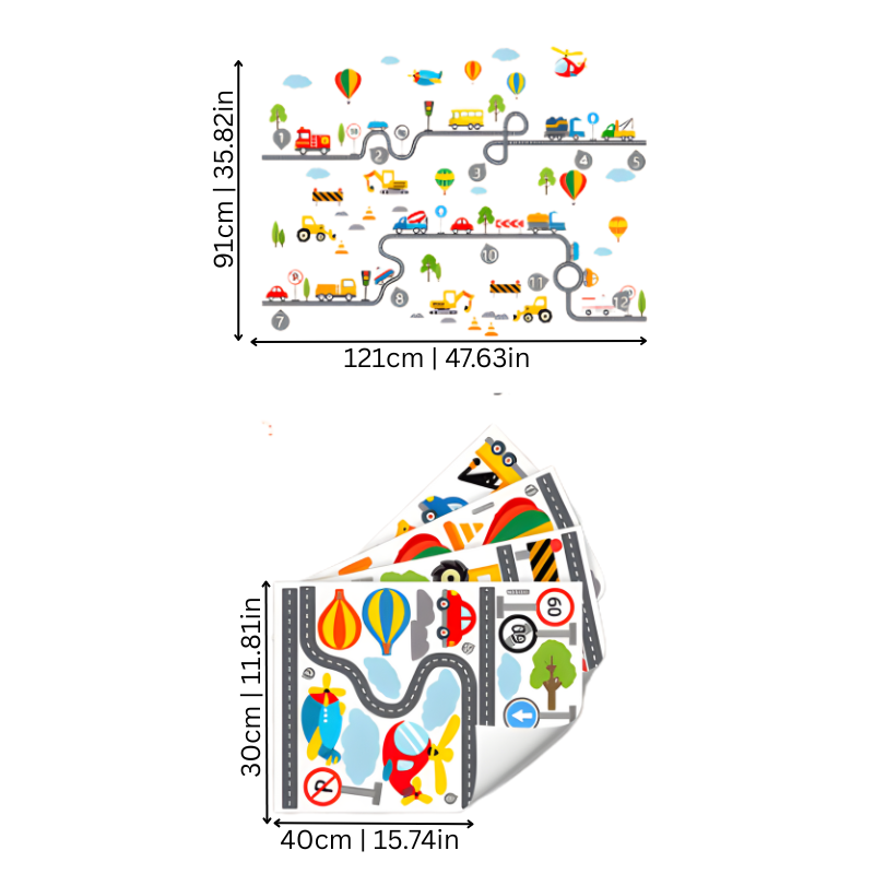 Spielstraße Wandsticker Set | Kreative Auto Wandtattoos für Kinderzimmer | Aquarell Optik