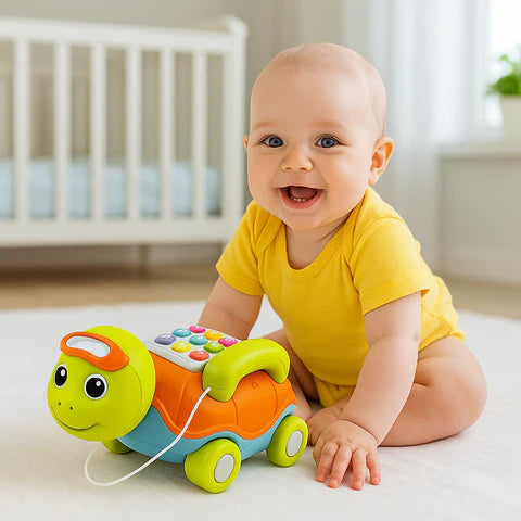Musikalische Krabbel-Schildkröte mit Licht & Bewegung – Baby Spielzeug zur Förderung von Motorik, Sinneswahrnehmung & Krabbelspaß