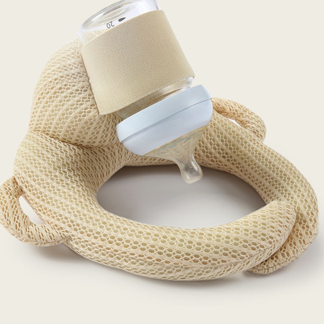 Freihändiges Stillkissen mit Flaschenhalterung | Weiches Fütterungskissen für Baby | Entspanntes Trinken