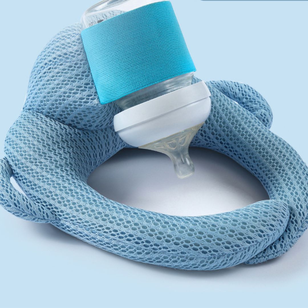 Freihändiges Stillkissen mit Flaschenhalterung | Weiches Fütterungskissen für Baby | Entspanntes Trinken