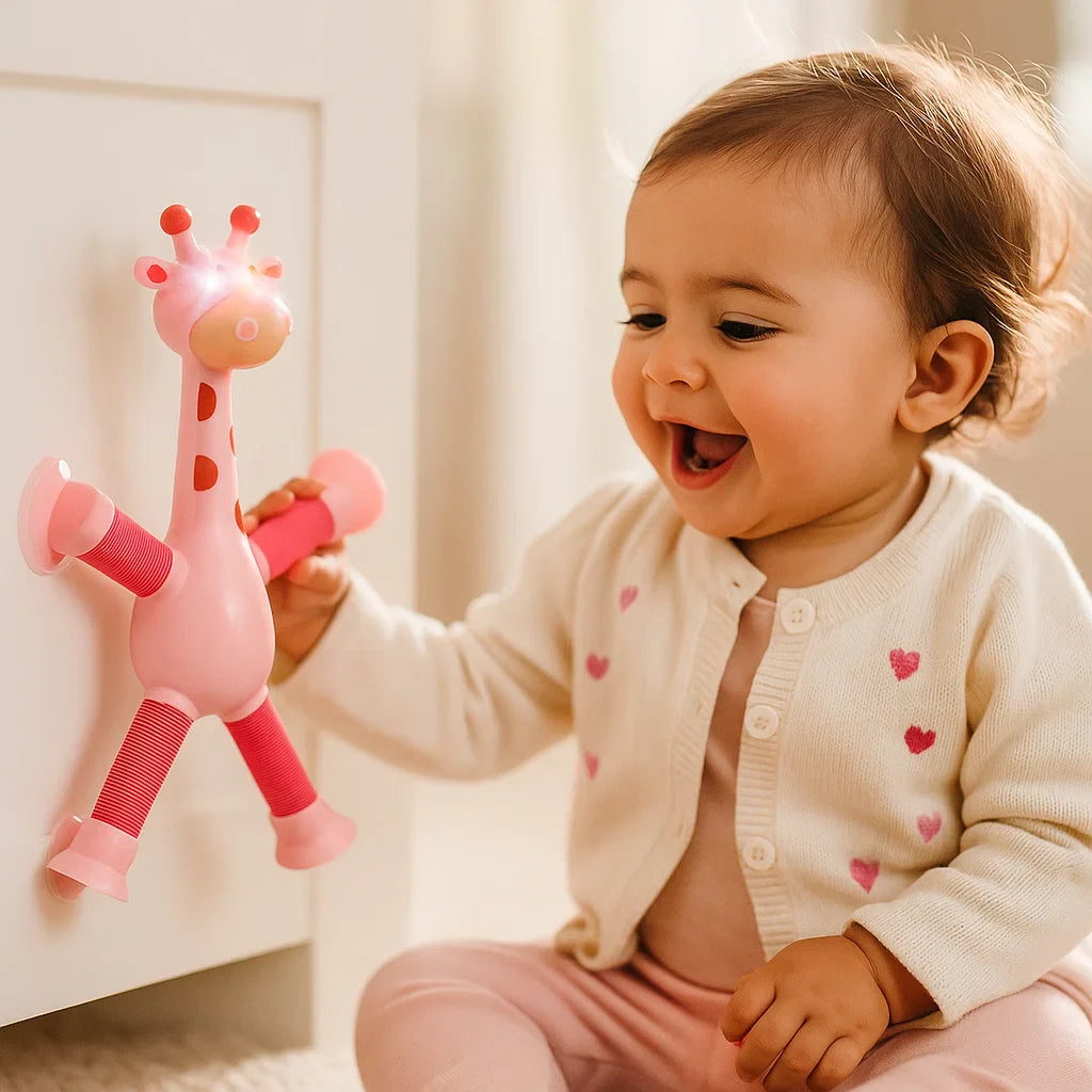 Sensorische Saugnapf Giraffe – Baby Spielzeug für Greifen, Fühlen & Frühförderung
