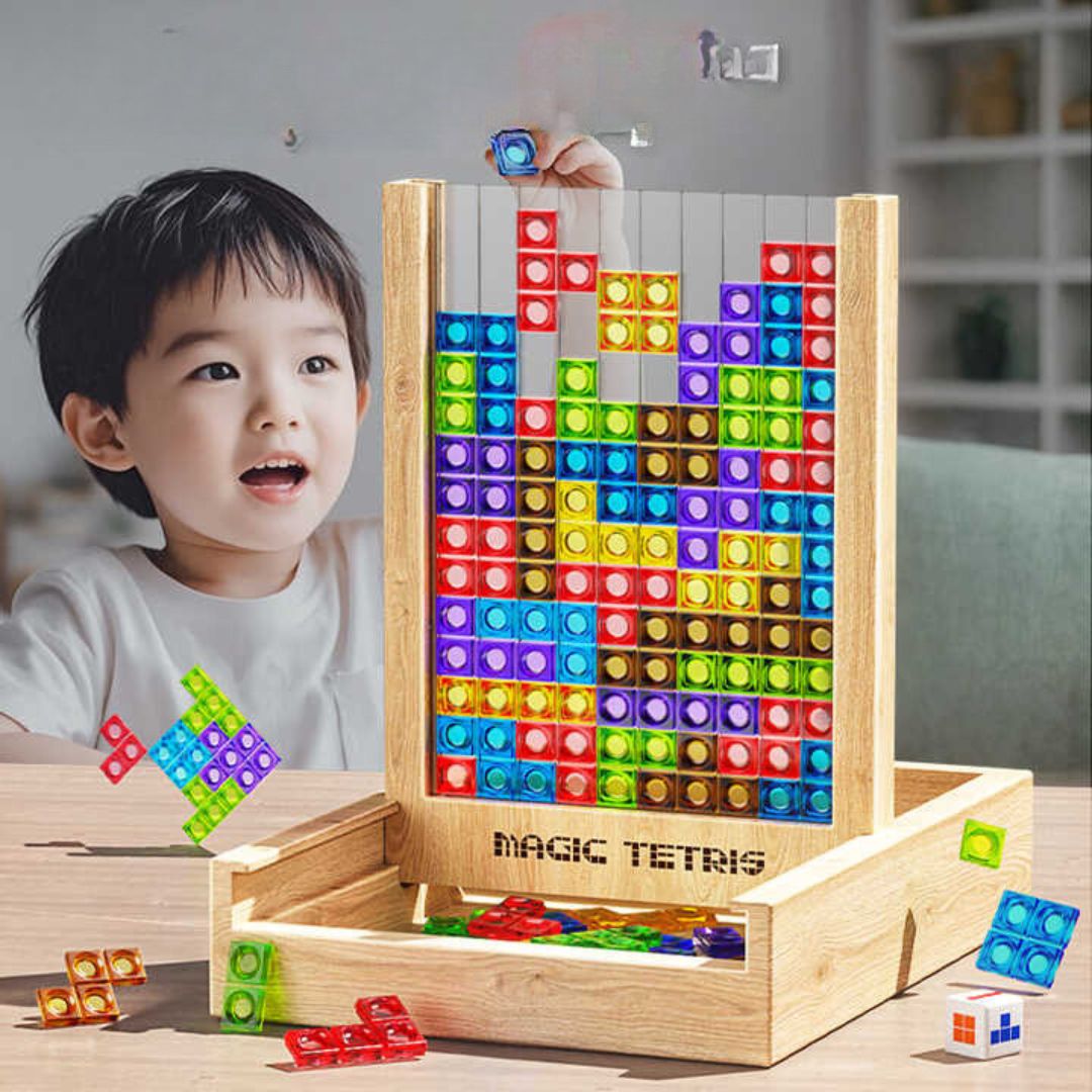 Magisches Tetris Spiel aus Holz – Kinder & Familienspiel für Kreativität, Logik & Geschicklichkeit