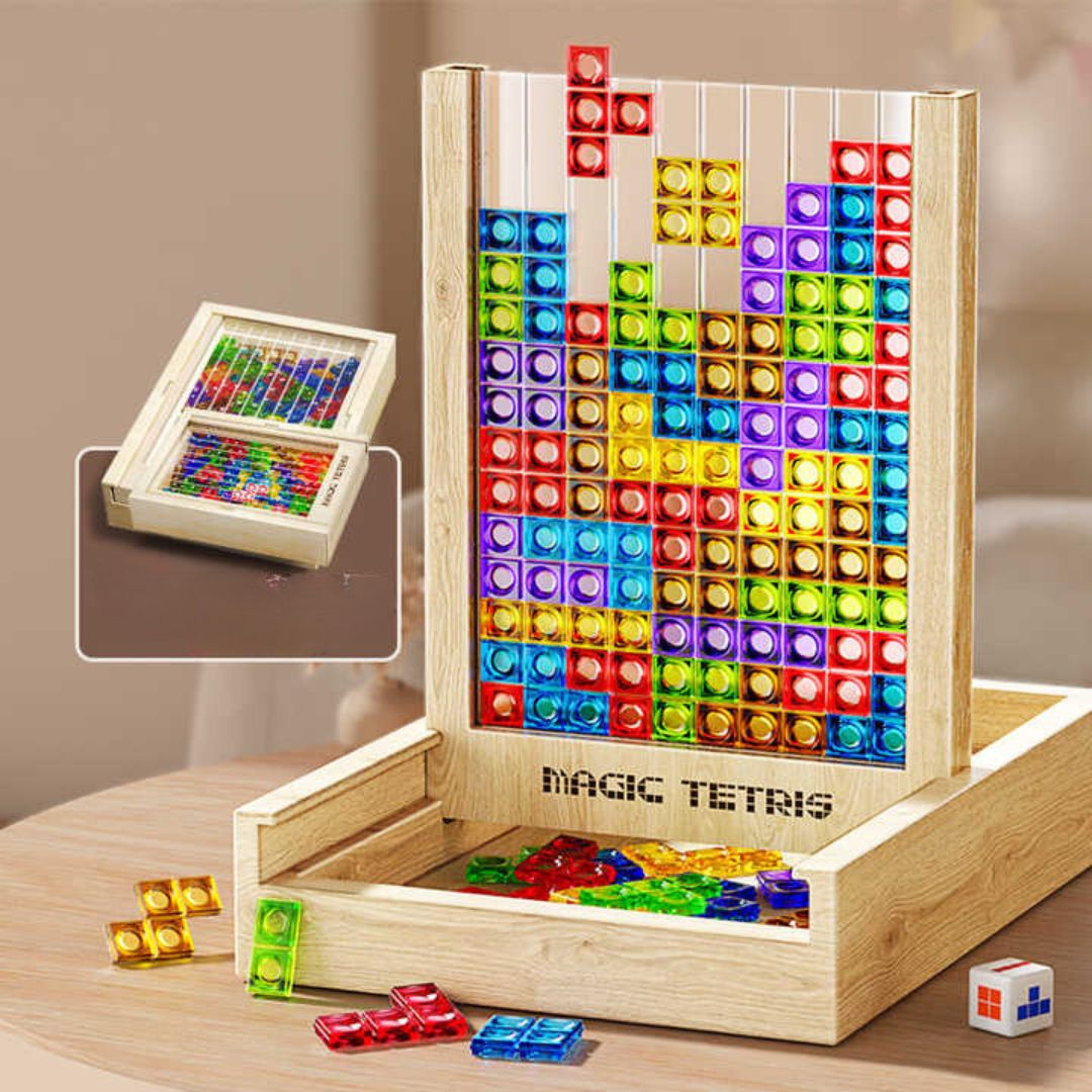 Magisches Tetris Spiel aus Holz – Kinder & Familienspiel für Kreativität, Logik & Geschicklichkeit