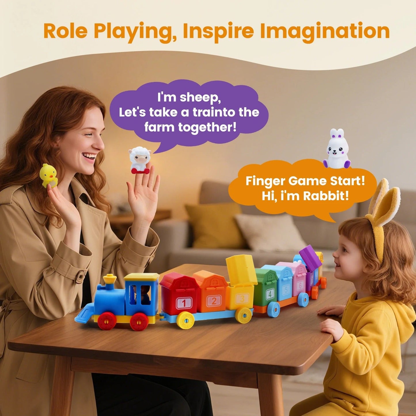 Montessori Bauernhof Lernzug | Sortierspiel & Motorik für Kleinkinder | Fördert Zahlen, Farben & Rollenspiel