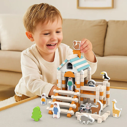 Montessori Holz-Baustein Set – Natürliches Stapel- und Konstruktionsspielzeug